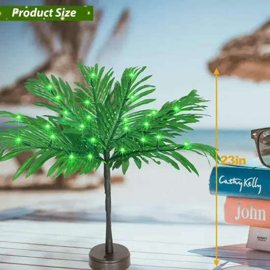 23 In Lighted Palm Tree Summer Tabletop Decor Tropical Artificial Palm Tree Lights Branches LED Mini Light Up Palm Tree Decor Table Centerpiece Summer Hawaiian Party {4}