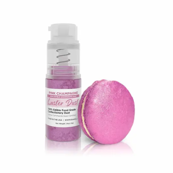 Bakell - Pink Champagne Luster Dust (4g, 1x Pump) Edible Vegan Dust & Paint for Baking, Desserts and Beverages {1}