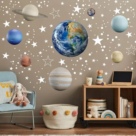 Glow in The Dark Stars Solar System Wall Decals, The Earth Wall Stickers for Bedroom, Baby Nursery Planets Sticker Decoration for Ceiling (Blue) {4}