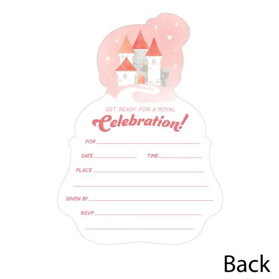 Big Dot of Happiness Princess Birthday Invitations, You're Invited Pink Royal Princess-Shaped Party Fill-In Invitation Cards with Envelopes, Set of 12 {5}