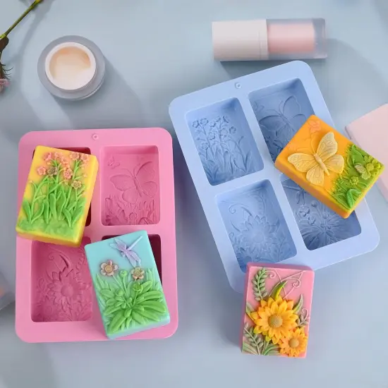Soap Molds Silicone, 3D Rectangular Insect Flower Silicone Molds for Handmade Craft Soap {2}