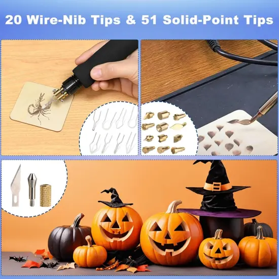 -IN-1 Wood Burning Kit Pyrography Wood Burner Includes 51 Solid Points, 20 Wire Nibs, 2 Letter Number Stencils, 3 Unfinished Wood Pieces, Pen Holder & Burning Tool for Pyrography {5}
