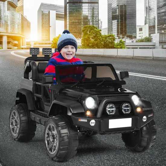 2-Seat Ride-On Car Truck with Remote Control, LED Lights, Music and Safety Features Black {2}