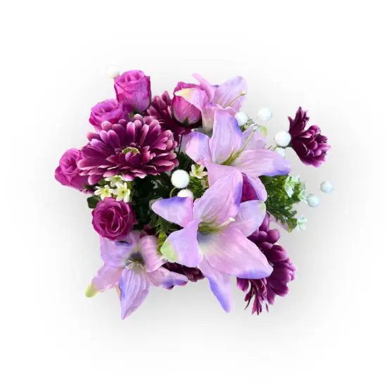21" Artificial Purple Lily, Daisy & Rose Bud Bush &ndash; Faux Floral Pick for Wreaths, Vases & Home Decor-FBX111-PU/LV {4}