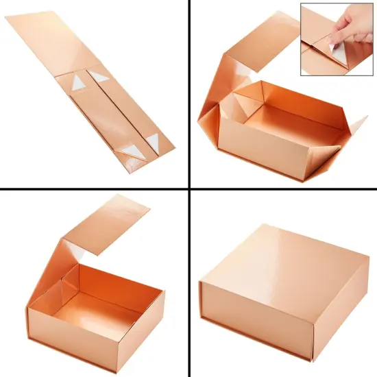 6 Pack Proposal Boxes with Lid for Groomsmen, Bridesmaid, 9.5 x 9.5 x 3.5 Inch Square Glossy Rose Gold Magnetic Gift Box for Parties, Retail {5}