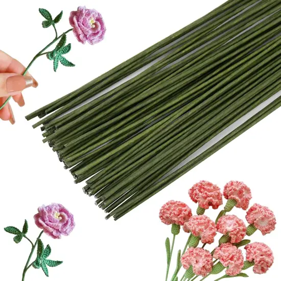 18 Gauge Green Flexible Paddle,50 Pcs Dark Green Floral Stem Wire Flower Stems Floral Paper Wrapped Wire for Crafts Flower Arrangements Flower Making {5}