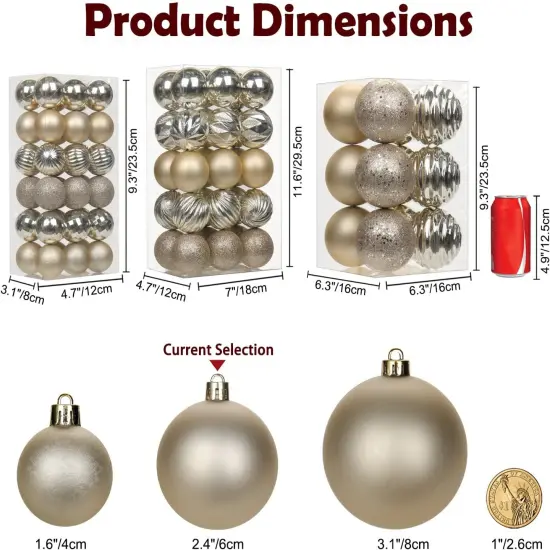 2.36" Christmas Ball Ornaments Champagne {5}