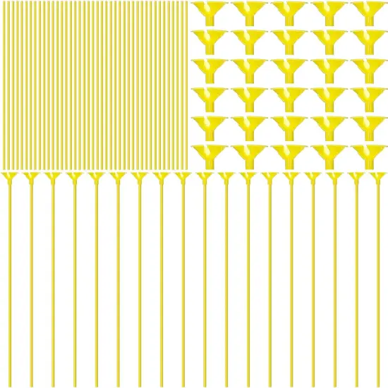 50 Pieces Plastic Balloon Sticks 13 inch Reusable Balloon Holder and Cup for Birthday Graduation Prom Wedding Anniversary Party Decoration Supplies (Yellow) {1}