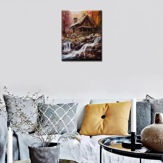 Paint by Numbers Cabin in Autumn DIY Painting On Canvas, Paintwork with Paintbrushes Acrylic Paints,Perfect for Paint by Numbers for Adults and Kids Students Beginner Without Framed 16''x20'' {2}