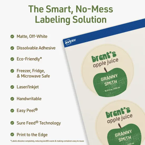 Avery Dissolvable Labels, 3" Diameter Round {8}