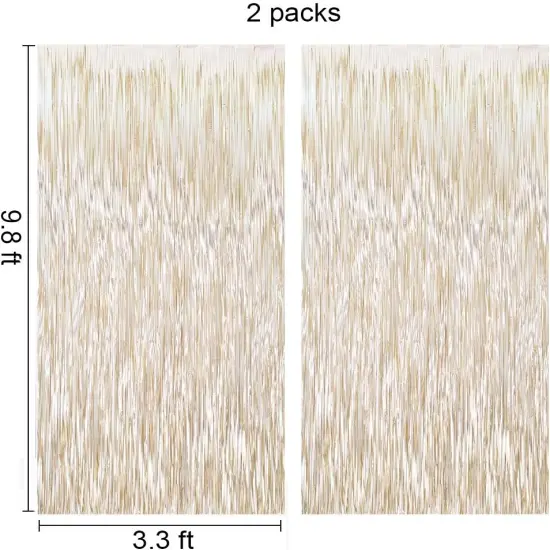 Champagne Gold Backdrop Curtains -6.5x9.8 feet, Pack of 2 | LILF Matte Foil Fringe Curtain Tinsel Streamers Backdrop with Non-Marking Tape for Birthday Bachelorette Party Decoration Photo Booth Props {2}