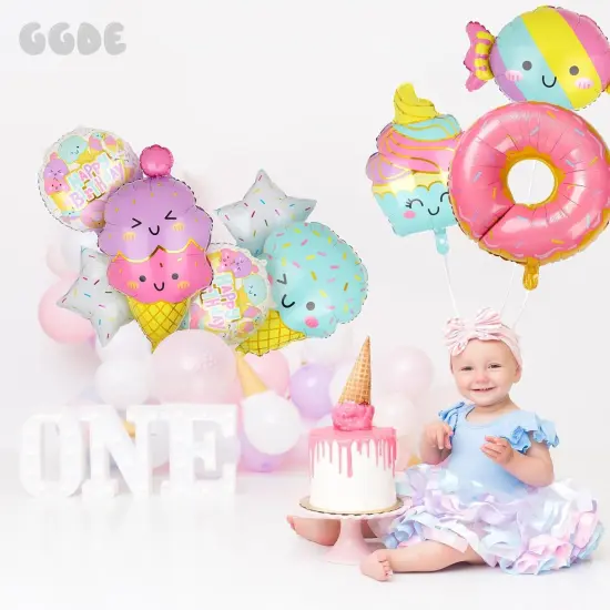 Ice Cream Balloons Donut Candy Themed Baby Shower Kids Sweet Summer Birthday Party Decor 9 Pcs {4}