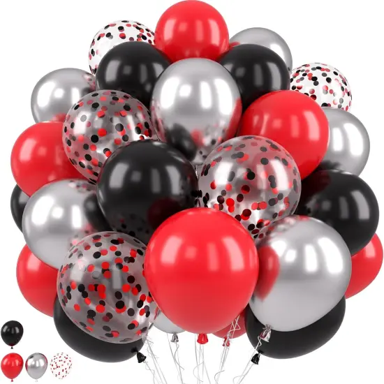 Red Black Silver Balloons, Red and Black Balloons Black Red Silver Balloon, Black Red Confetti Balloon for for Super Spider Hero Man Theme Birthday Baby Shower Wedding Race Car Party Decorations {1}
