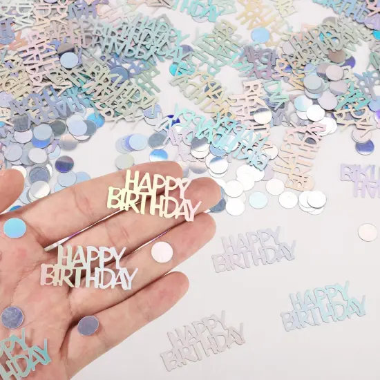 300pcs Happy Birthday Confetti, Glitter Birthday Table Confetti Iridescent Confetti Circle Letters Shape Birthday Party Decoration Scatters for Table Balloon DIY Crafting {1}