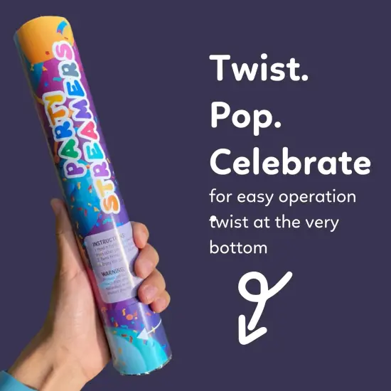 No Mess Streamer Confetti Cannon Party Poppers | 6 Pack | Multicolor Streamers | Glitter Bomb Confetti Shooters | Decoration for Birthday, Wedding | Launches 25 ft | 12 inch | {5}