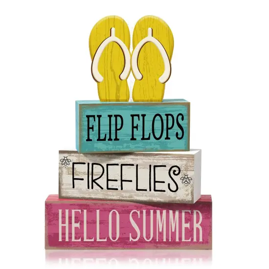 4 Pcs Summer Table Decorations Wooden Sign Flip Flops Table Centerpiece Summer Tiered Tray Decor Decorative Faux Book Stack Block for Coffee Fireplace Mantel Floating Shelf Hawaii {1}
