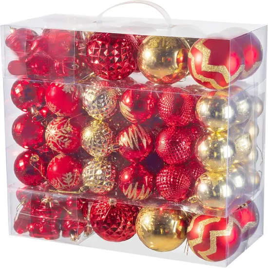 116Pcs Red and Gold Christmas Ball Ornaments, Shatterproof Christmas Hanging Decoration Set with Gift Box, Assorted Decorative Baubles Set for Xmas Tree/Home/Wedding/Party/Holiday (Gold & Red) {5}