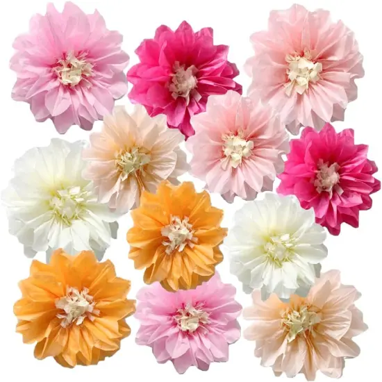12pcs 8in 10in Paper Pom Poms Hanging Decors Paper Flowers DIY Art Craft Blooms for Occasions: Wedding, Baby Shower, Birthdays {1}