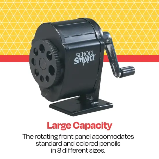 School Smart Manual Classroom Pencil Sharpener, Multi-Hole Design, Black {6}