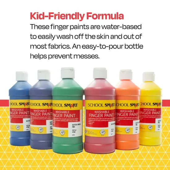 School Smart Washable Finger Paints, Assorted Glitter Colors, Pint Set of 6 {5}