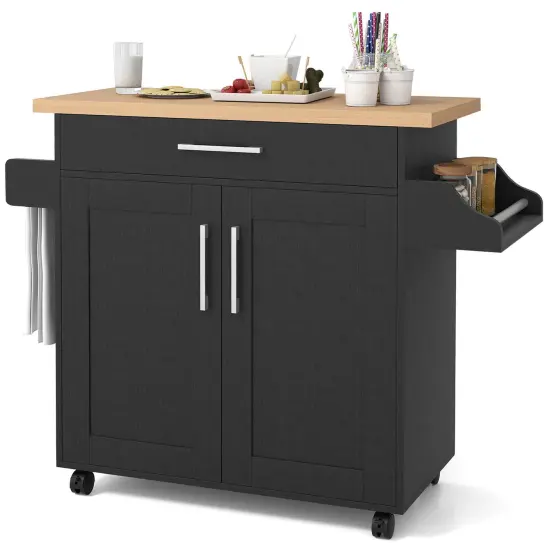 Costway Rolling Kitchen Island Cart Storage Cabinet w/ Towel & Spice Rack White\Black\Cherry\Gray {9}