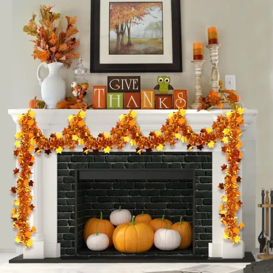 Golden Copper Maple Leaf Glittering Fall Garlands {4}