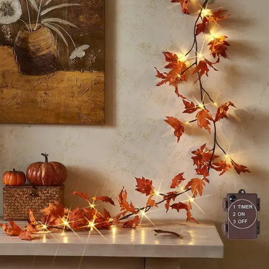 Lighted Maple Leaf Fall Garland - Orage Maple {1}