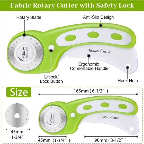 Rotary Cutter Set, Self Healing Sewing Mats Rotary Cutter and Mat 45mm Rotary Fabric Cutter Set with 2 Blades Rotary Cutting Mat for Crafts Fabric Quilting Hobby (9" x 12" (A4)) {4}