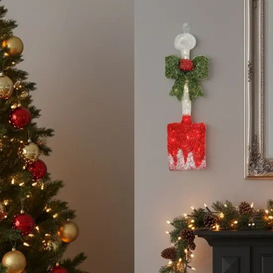 Alger Lighted Tinsel Snow Shovel with Bow Christmas Decoration - 32" Multi {3}