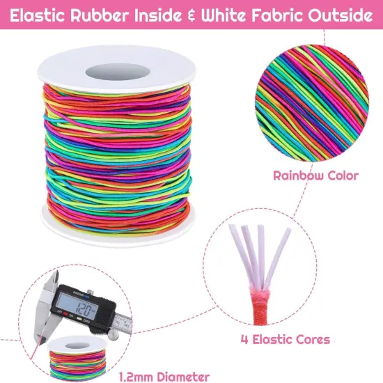 Elastic String for Bracelets, Selizo Bracelet Bead String Elastic Cord for Bracelets, Necklace, Beading, Jewelry Making and Braided Hair Styling (1.2 MM, 109 Yards, Rainbow Color) {3}