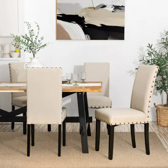 Set of 2/4 Fabric Upholstered Solid Back Parsons Chair with Studded Decoration {7}