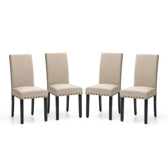 Set of 2/4 Fabric Upholstered Solid Back Parsons Chair with Studded Decoration {3}