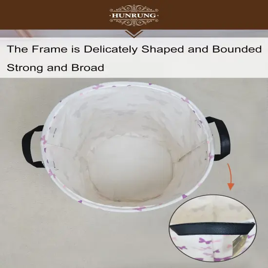 Laundry Hamper,Large Canvas Fabric Lightweight Storage Basket Toy Organizer Dirty Clothes Collapsible Waterproof for College Dorms（Round-Butterfly） {4}