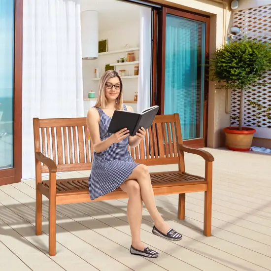 Costway 50'' Two Person Outdoor Garden Bench Loveseat Porch Chair Solid Wood W/Armrest {3}