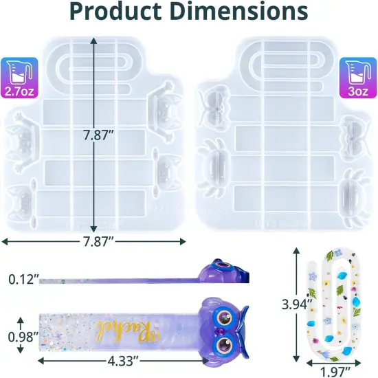 LET&rsquo;S Resin Bookmark Resin Molds Silicone, Cute 3D Animal Bookmark Silicone Molds for Epoxy Resina with Paperclip Pattern 3mm Thin,Small Bookmarks Molds for UV Resin Crafts,Gifts for Book Lovers {2}