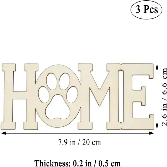 3pcs Home Paw Wood Sign Blank Wooden Dog Cat Paw Plaque, 7.9x2.6 in {2}
