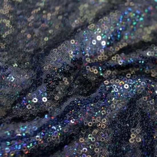 1 Yard Flirt Stretch Mesh Sequin Fabric Lightweight 4-Way Stretch Embroidered Cluster Sequins 60" Width Navy/Navy {1}