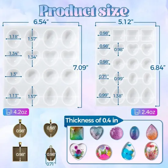 LET'S RESIN Cabochon Gems Resin Molds, 36 Cavities Thicker&Shiny UV Resin Molds Jewelry with 16 pcs Pendant Trays, Epoxy Molds for Beginner, jewelry making kits for Pendant,Earrings,Necklace,Keychains {3}