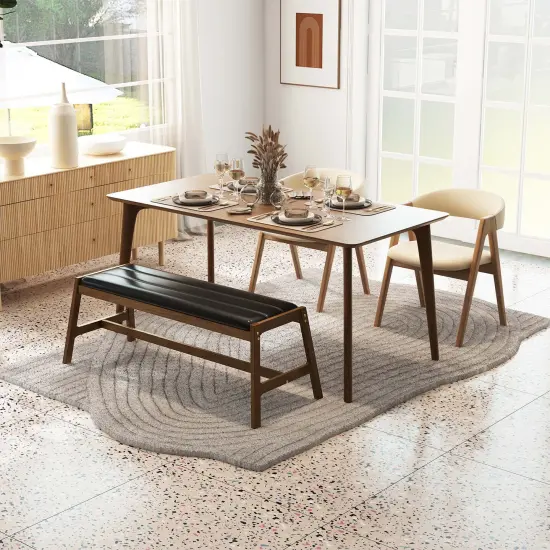 Costway 1/2 PCS 50" Long Solid Wood Dining Bench with Faux Leather Padded Seat Rubber Wood Frame {4}