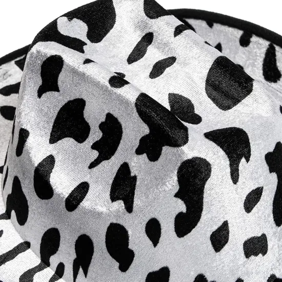Cow Print Cowboy Hat for Men, Women, Western Cowgirl Hat for Halloween Costume, Birthday Party (Unisex, Adult Size, Black) {4}