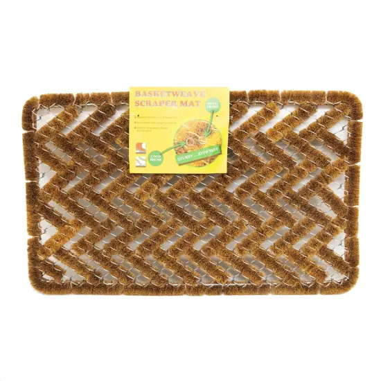 Wire Weave Scraper Door Mat, Basket Weave Floor Doormat, Rectangle in Coconut Fiber, Natural Brown {6}