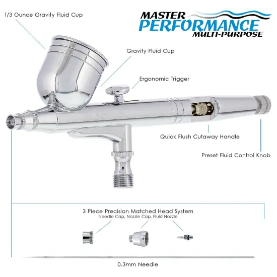Master Performance G23 Multi-Purpose Dual-Action Gravity Feed Airbrush, 0.3 mm Tip, 1/3 oz Cup, Cutaway Handle (Includes 6 ft. Braided Air Hose) {2}