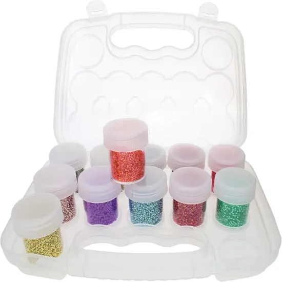 The Beadsmith Personality Case - Clear Storage Organizer Box, 8 x 8.5 x 1.75 inches - Includes 12 Small Containers with lids &ndash; 1.5 x 1.5 inches, Molded Case with Built-In Handle {3}