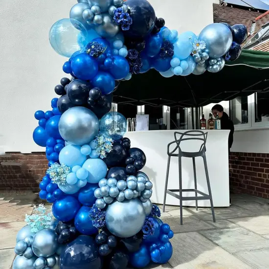 Blue Silver Balloons Set, 12 Inch Blue and Silver Balloons Dark Blue Party Balloons Metallic Blue Silver Latex Balloons {3}