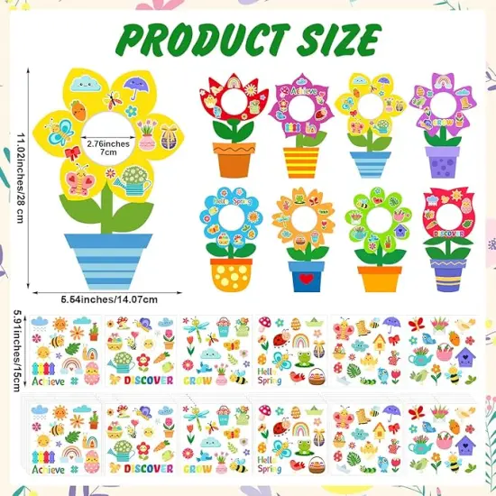 96 Pcs Spring Flower Picture Frame Crafts for Kids DIY Handprint Flower Pot Hand Keepsake Picture Frame Craft Gifts with Stickers for Spring Party Kids Classroom Home Activities {3}