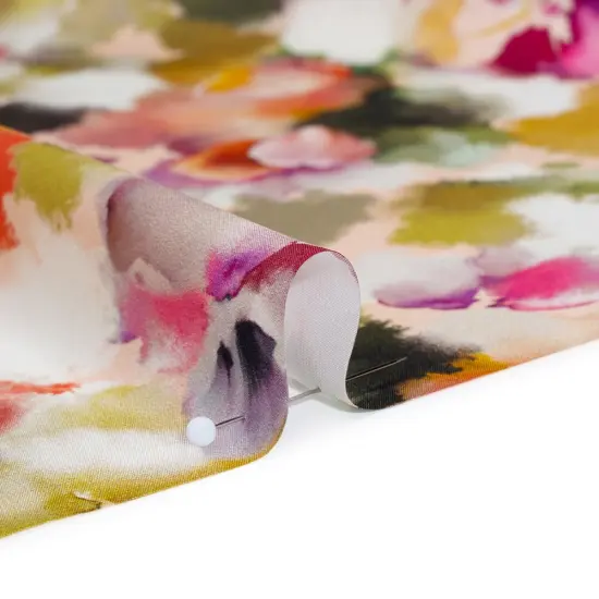1 Yard Silk Charmeuse Watercolor Floral Italian Made Peach, Olive & Fuchsia 53 Inches Width {3}
