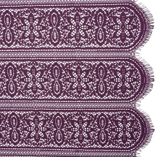 1 Yard Shadow Purple Re-Embroidered Lace Fabric Floral Medallion Stripes Finished Edge Sheer 52 Inch Width {2}