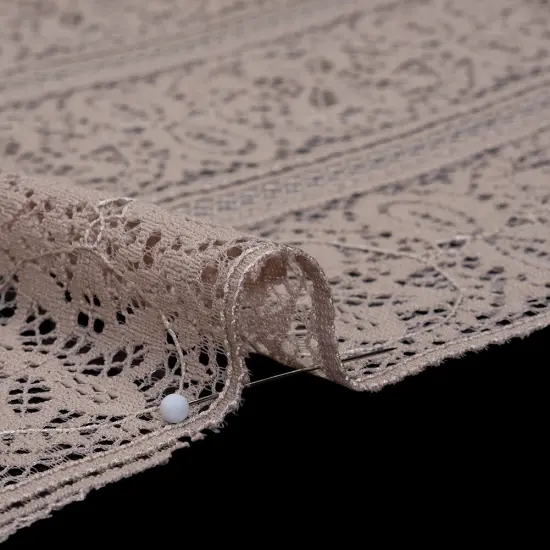 1 Yard Taupe Re-Embroidered Lace Fabric Floral Medallion Stripes Finished Edge Sheer 50 Inch Width {3}