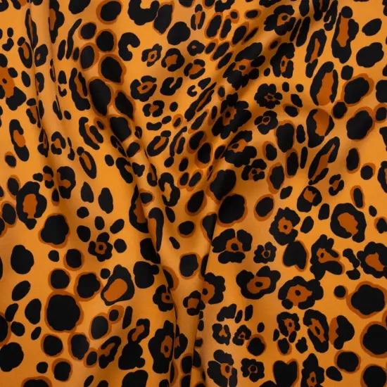 1 Yard Tan Silk Charmeuse Print Animal Spots Made in Italy Width 53" {1}