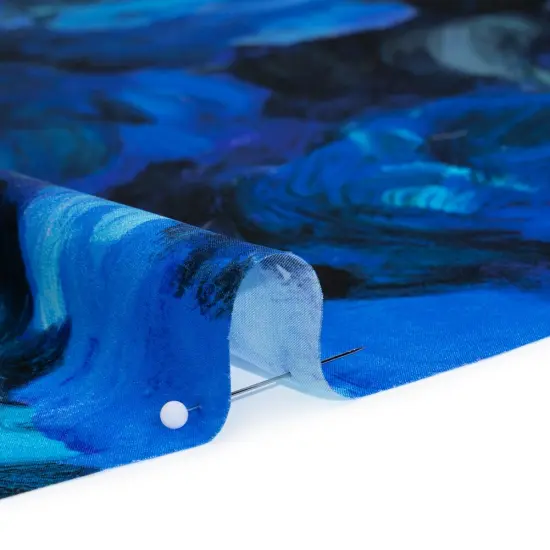 1 Yard Painted Rose Silk Charmeuse Print Made Sky Blue, Phthalo & Navy 53 Inches Width {3}